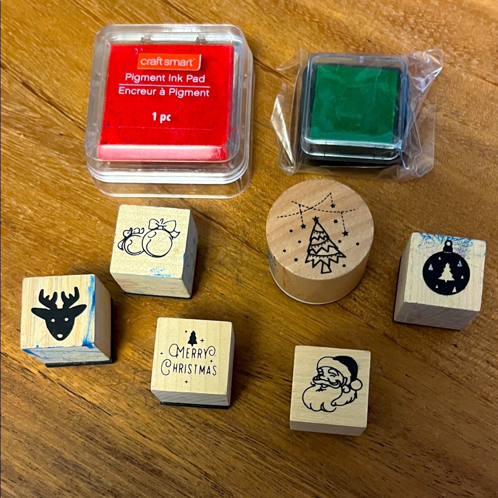 🎅🏻🎄 Wooden Christmas Stamp Set & Ink Pads